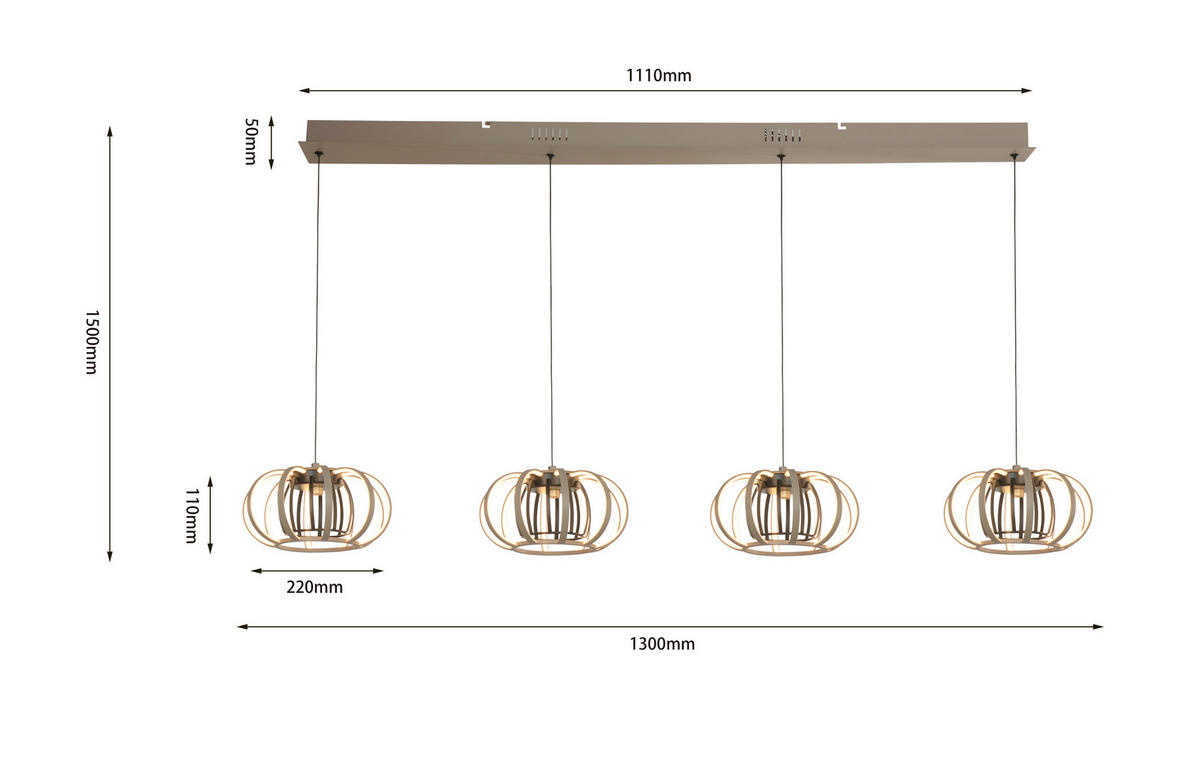 LED-HÄNGELEUCHTE 130/22/150 cm  - Sandfarben/Schwarz, Basics, Metall (130/22/150cm)