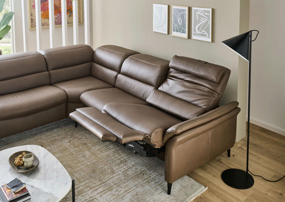 ECKSOFA Braun Echtleder  - Schwarz/Braun, Design, Leder/Metall (260/287cm) - Valdera