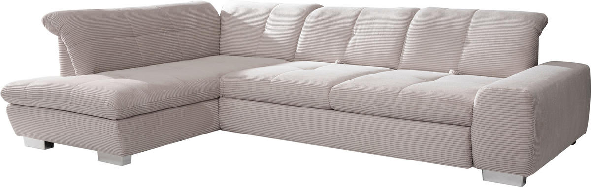 ECKSOFA Hellgrau Cord  - Chromfarben/Hellgrau, Design, Kunststoff/Textil (212/292cm) - SetOne by Musterring