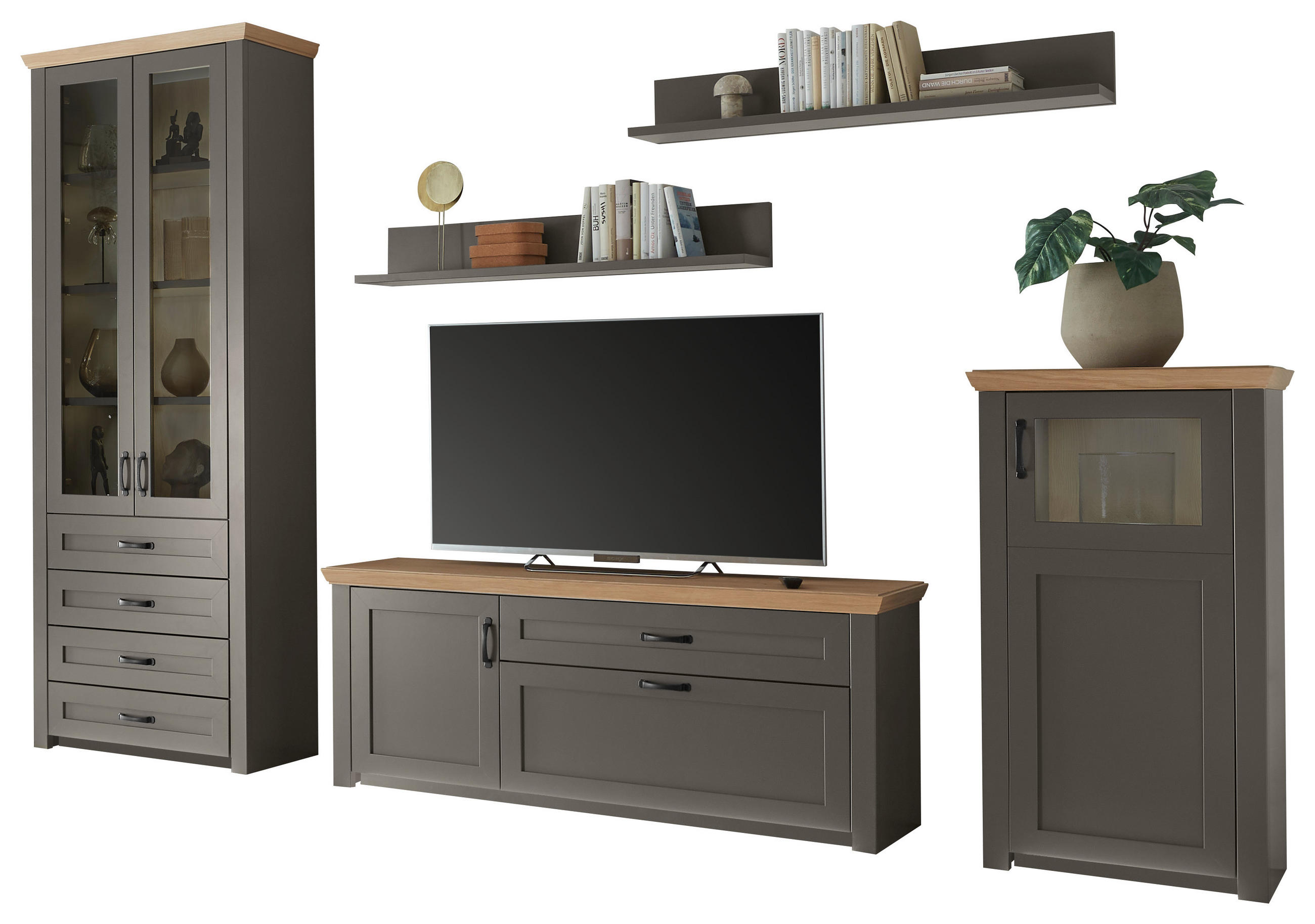 WOHNWAND  in Graphitfarben, Eichefarben  361/220/43 cm  - Eichefarben/Schwarz, LIFESTYLE, Holz/Holzwerkstoff (361/220/43cm) - Landscape