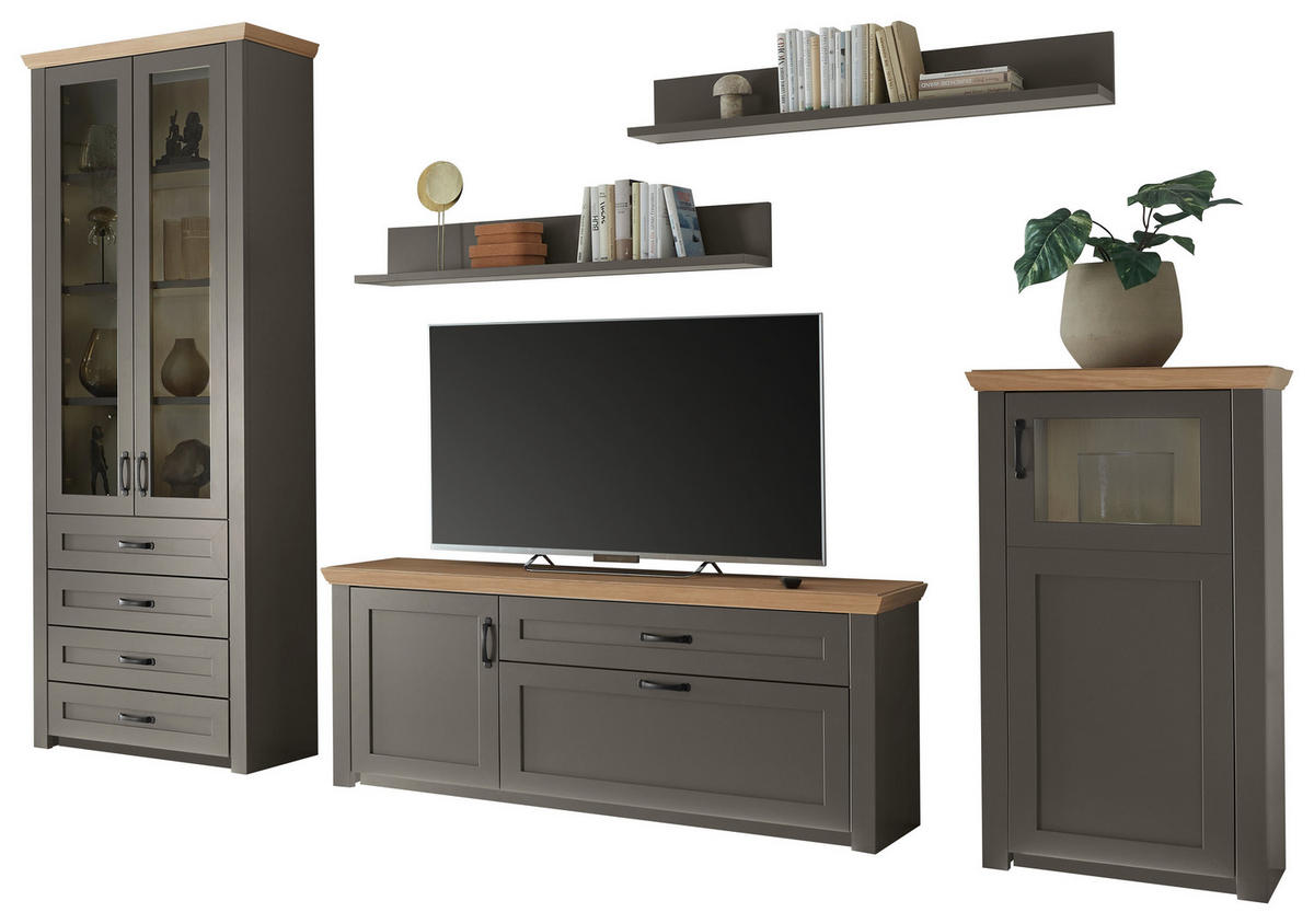 WOHNWAND  in Graphitfarben, Eichefarben  361/220/43 cm  - Eichefarben/Schwarz, LIFESTYLE, Holz/Holzwerkstoff (361/220/43cm) - Landscape