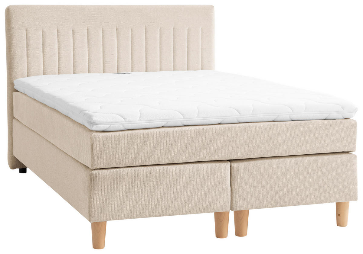 BOXSPRINGBETT 140/200 cm  in Beige  - Beige/Buchefarben, Basics, Holz/Textil (140/200cm) - Boxxx