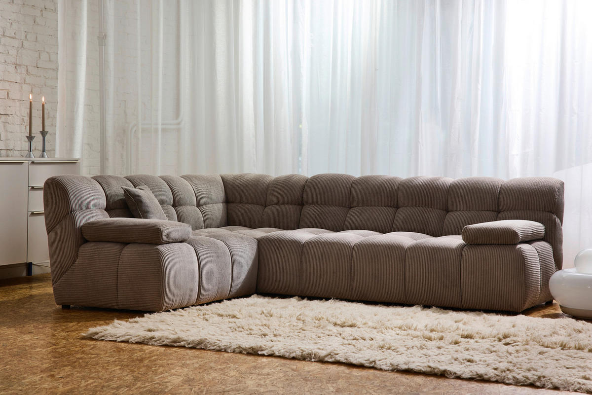 ECKSOFA Braun Cord Rücken echt  - Schwarz/Braun, KONVENTIONELL, Kunststoff/Textil (195/265cm) - Tom Tailor