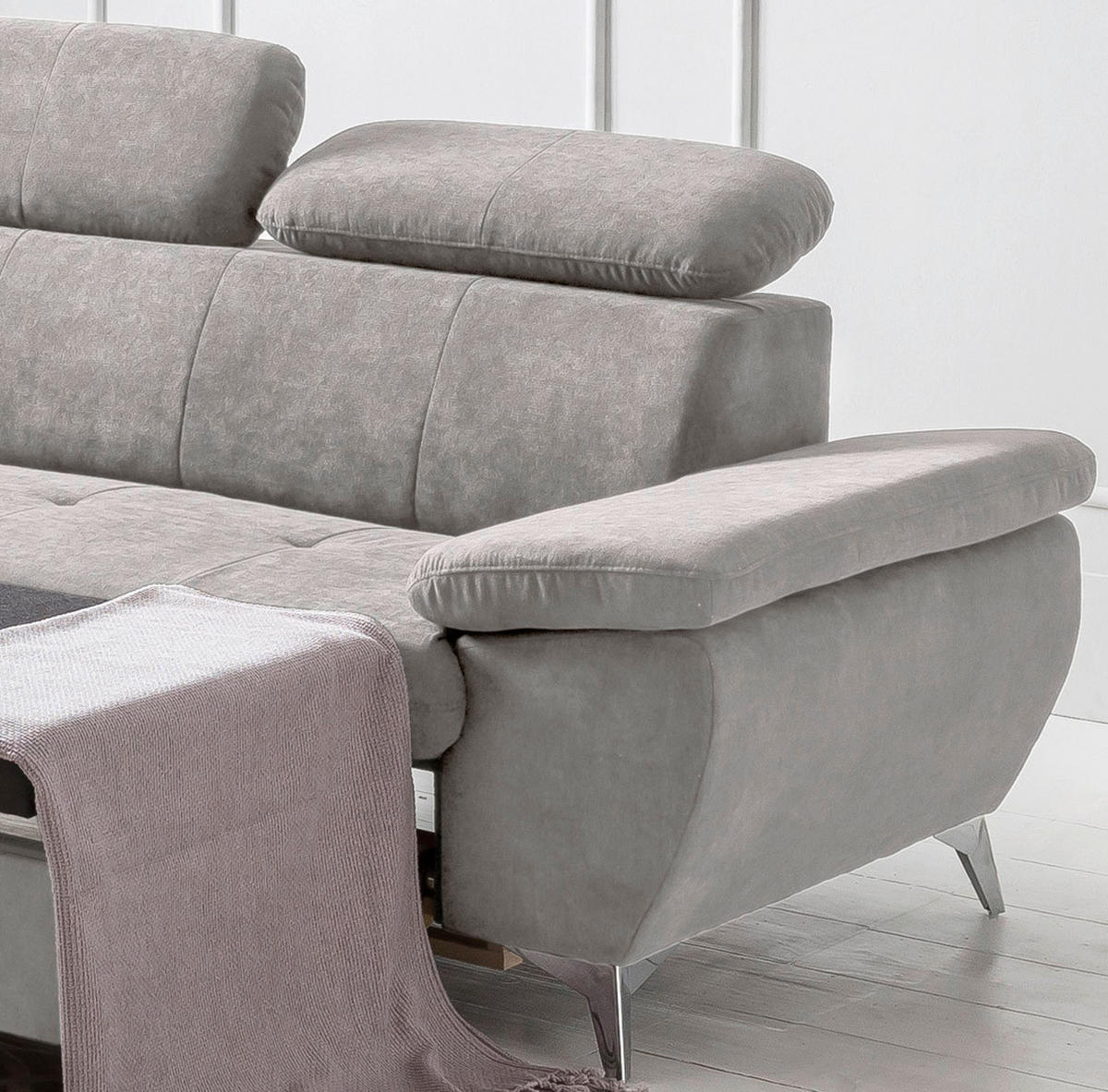 ECKSOFA in Mikrofaser Grau  209/256 cm  - Chromfarben/Grau, KONVENTIONELL, Textil/Metall (209/256cm) - Livetastic