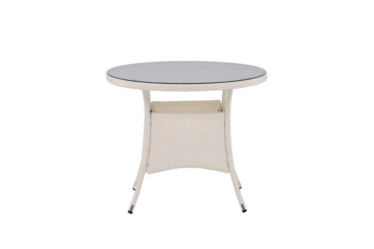 GARTENTISCH Metall, Kunststoff, Glas Weiß rund  - Weiß, MODERN, Glas/Kunststoff (90/74cm) - Gardenson