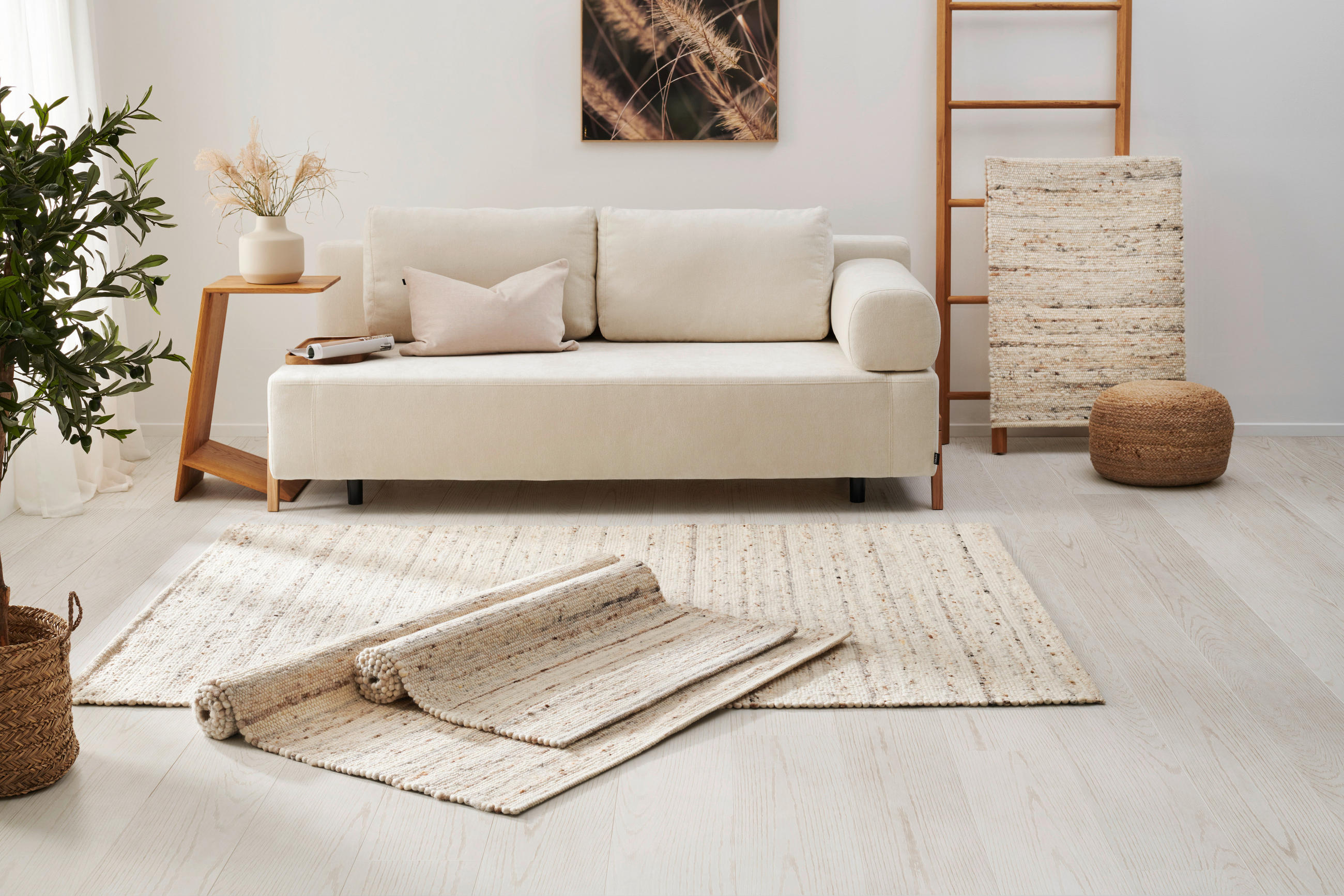 HANDWEBTEPPICH 90/160 cm Nova Creme  - Creme, KONVENTIONELL, Textil (90/160cm) - Linea Natura