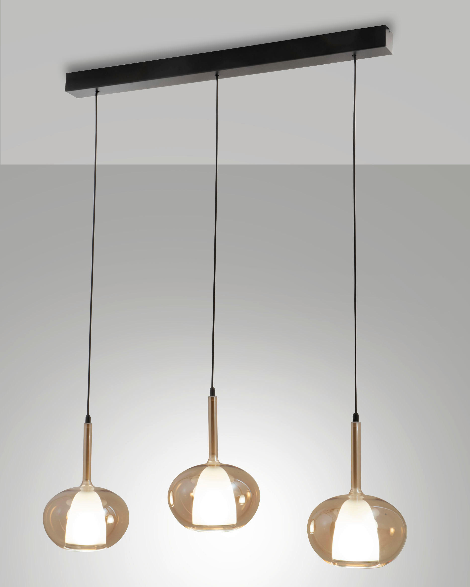 PENDELLEUCHTE Edolo 87/22/200 cm   - Schwarz/Grau, Design, Glas/Metall (87/22/200cm) - Fabas Luce