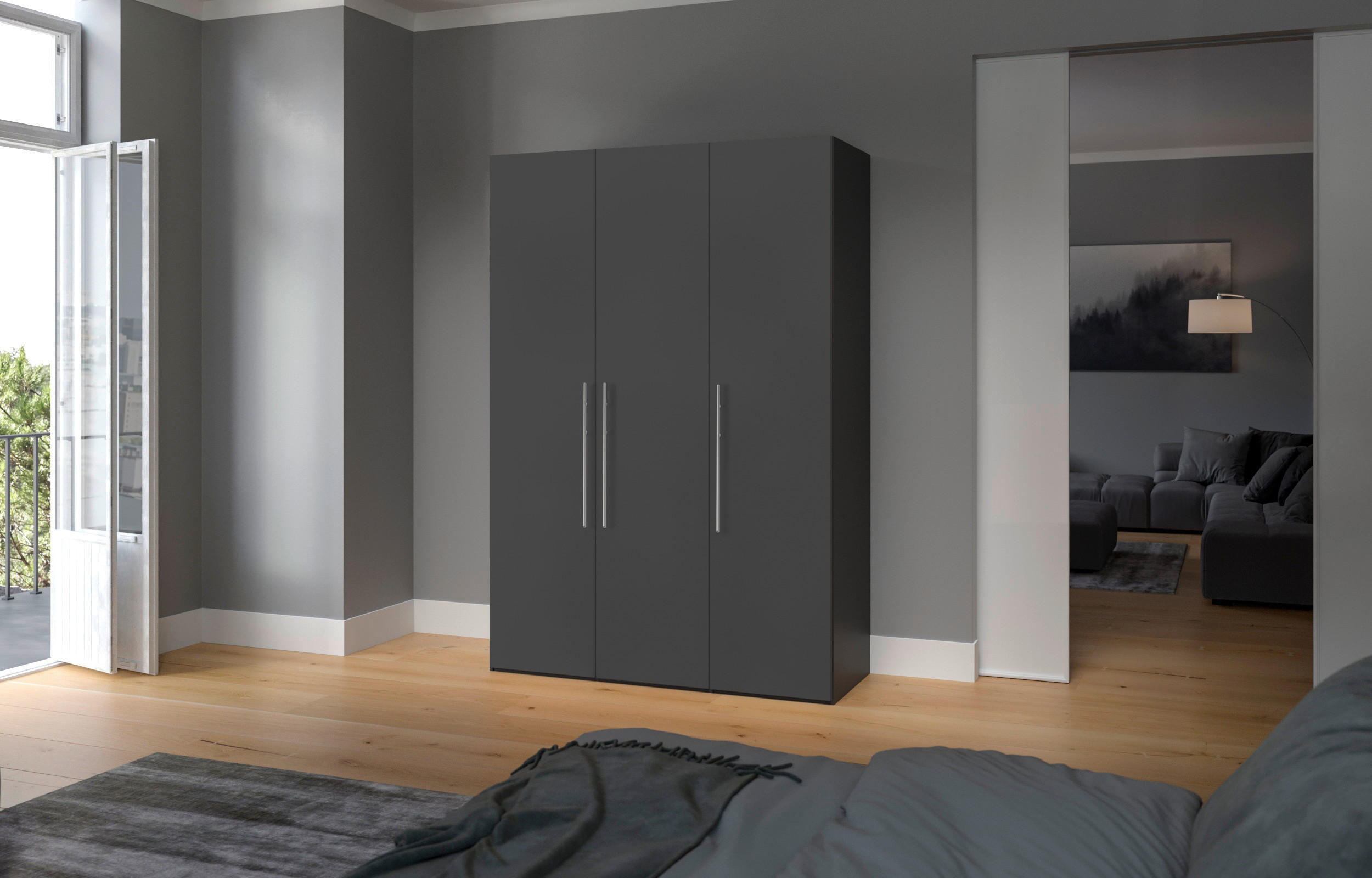 DREHTÜRENSCHRANK 152/236/59 cm 3-türig Anthrazit, Schwarz  - Edelstahlfarben/Anthrazit, Design, Holzwerkstoff (152/236/59cm) - Boxxx