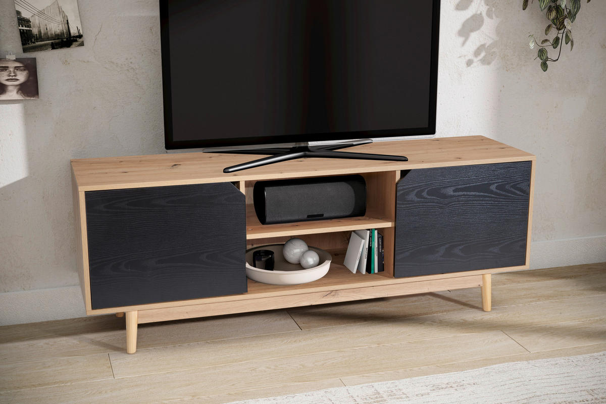 LOWBOARD  in 150/55/40 cm  - Eichefarben/Schwarz, Design, Holz/Holzwerkstoff (150/55/40cm) - Livetastic