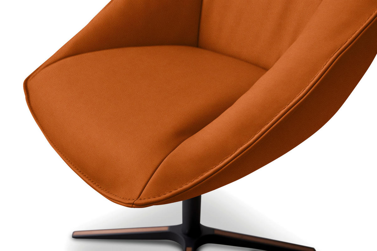 ARMLEHNSTUHL  Beinauswahl, Lederauswahl, Stoffauswahl, inklusive Armlehnen, automatische Rückholfunktion, gepolsterte Armlehnen, Sitzfläche 320° drehbar  Echtleder  - Cognac/Schwarz, Design, Leder/Holz (63/88/70cm) - Koinor