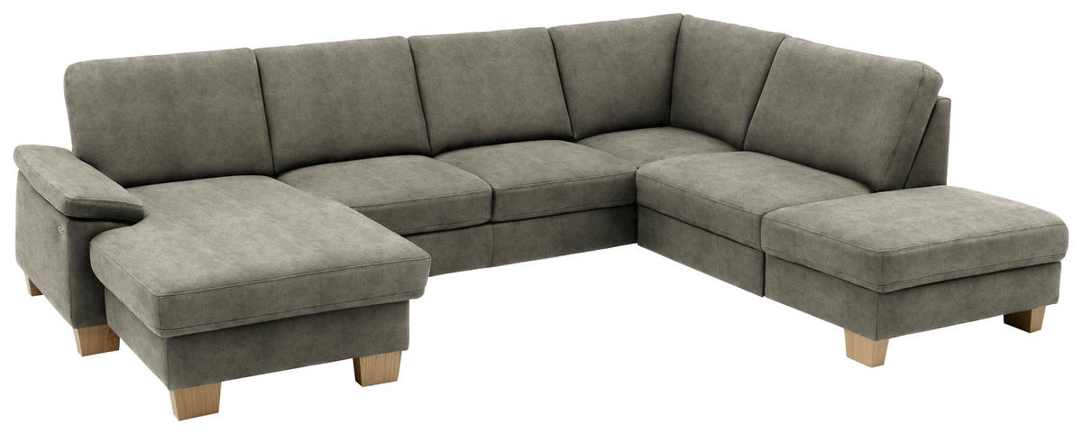 WOHNLANDSCHAFT in Velours Grau  - Eichefarben/Grau, Konventionell, Holz/Textil (167/316/235cm) - Beldomo System