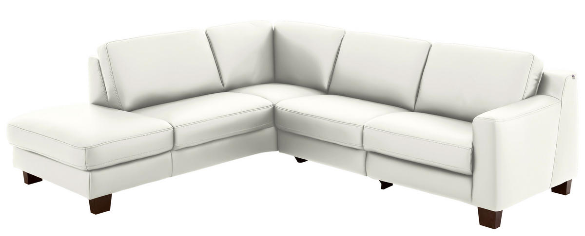 ECKSOFA in Echtleder Ecru  235/259 cm  - Ecru/Eichefarben, Design, Leder/Holz (235/259cm) - Valdera