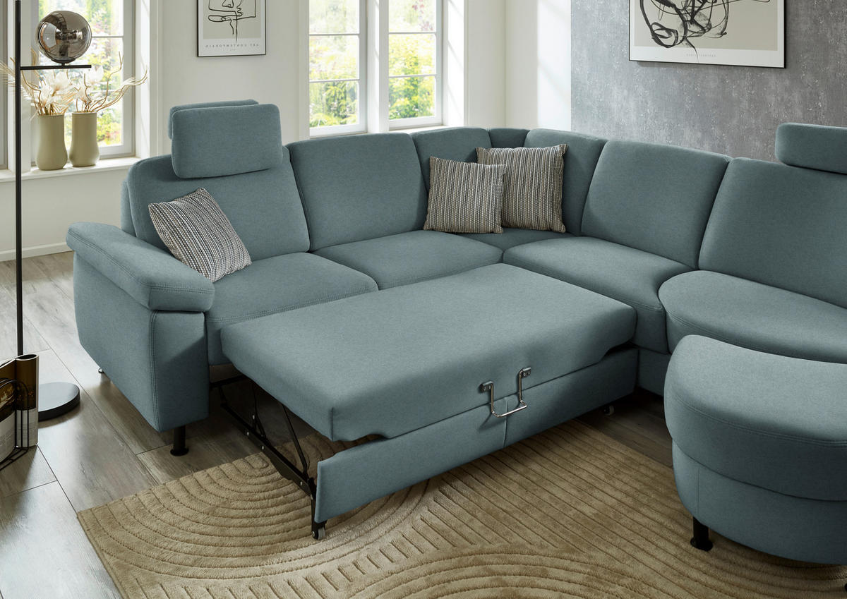 ECKSOFA Flachgewebe Blaugrau  - Blaugrau/Schwarz, Konventionell, Textil/Metall (248/252cm) - Beldomo Comfort