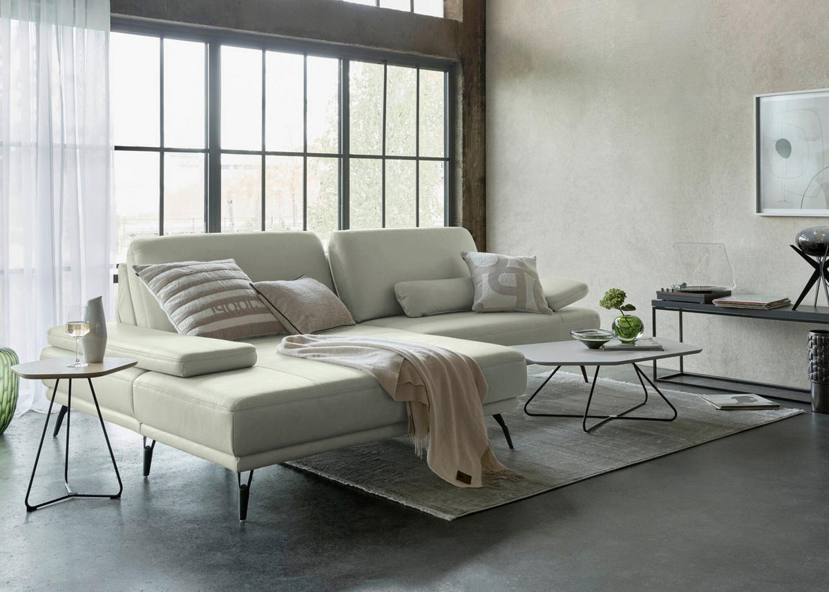 ECKSOFA Echtleder Silberfarben  - Silberfarben/Schwarz, Konventionell, Leder/Metall (180/301cm) - Joop!