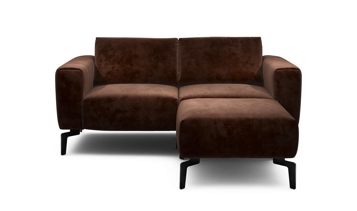 Zweisitzer inkl. Hocker Samt Braun  - Schwarz/Braun, Design, Textil/Metall (180/86/86-94cm) - SENSOO