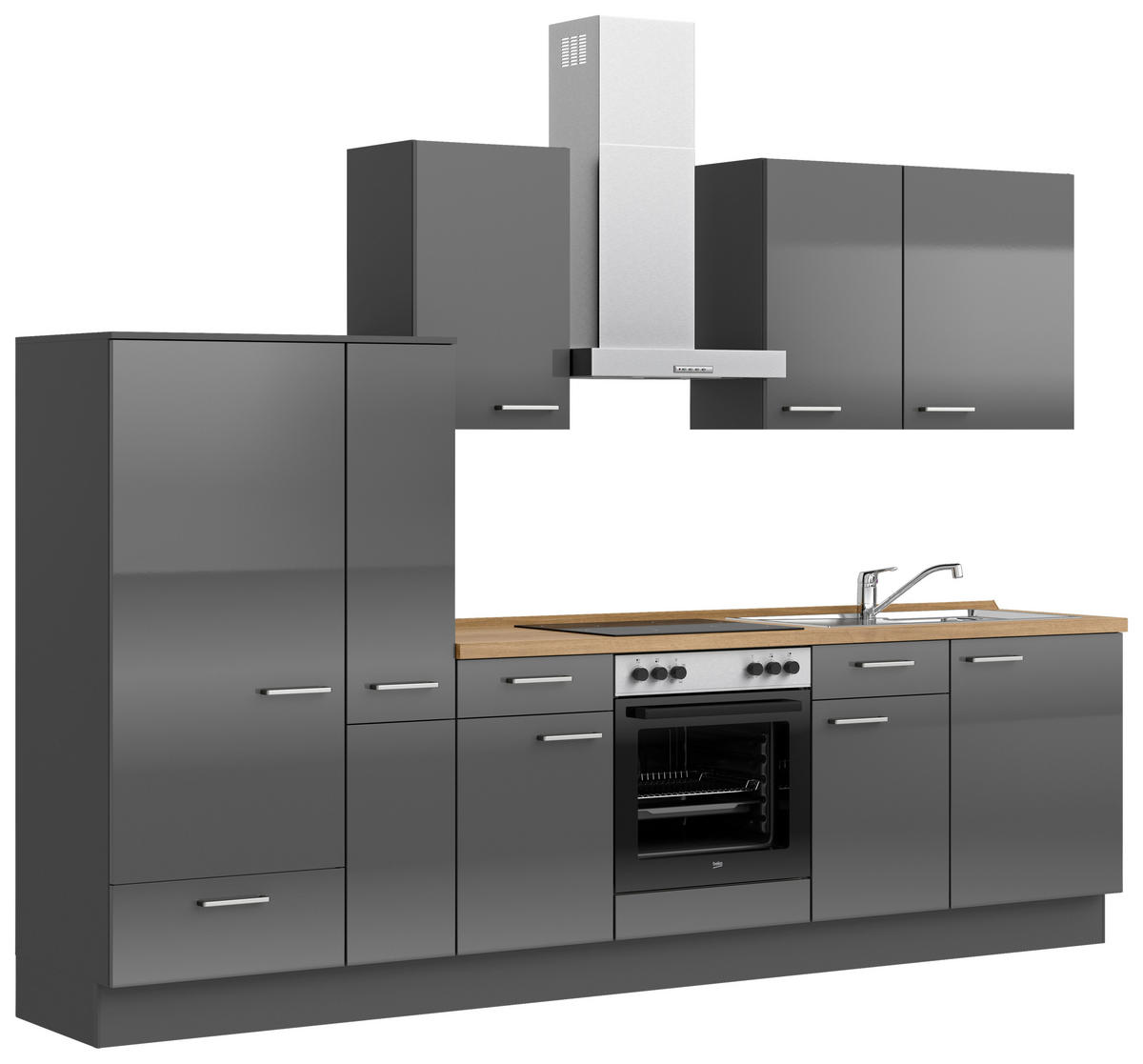 KÜCHENBLOCK Flash 300 cm  in Schieferfarben, Eichefarben  - Schieferfarben/Edelstahlfarben, MODERN, Holzwerkstoff/Metall (300cm) - Nobilia