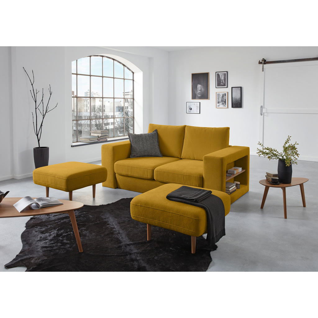 Thumbnail - Looks by W.Joop Zweisitzer-Sofa Looks V-2, Gelb, Textil, Eiche, 2-Sitzer, 172x96x107 cm, Made in EU, Rücken echt, Wohnzi...