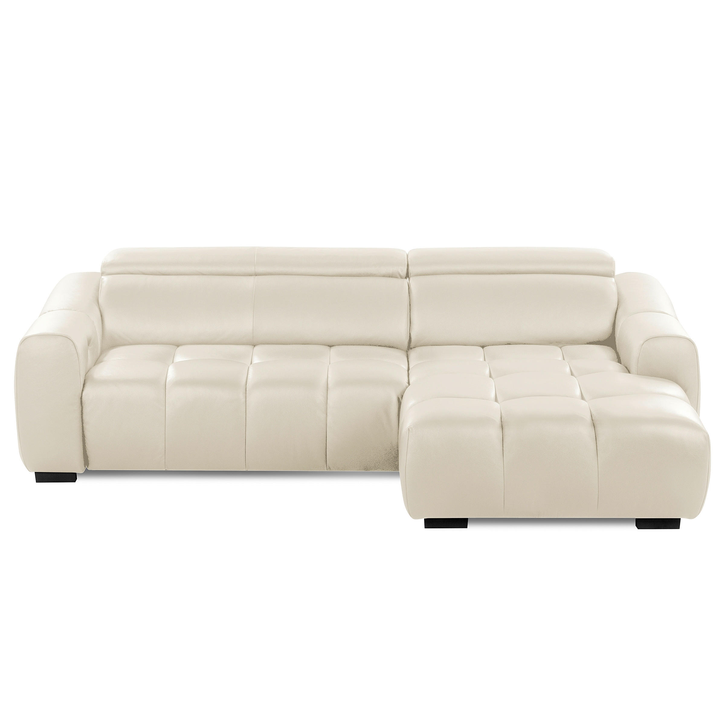 ECKSOFA AVEIRO Creme Echtleder Bettkasten, Kopfteilverstellung, Sitzvorzug  - Creme/Schwarz, Design, Leder/Kunststoff (274/177cm) - Livetastic