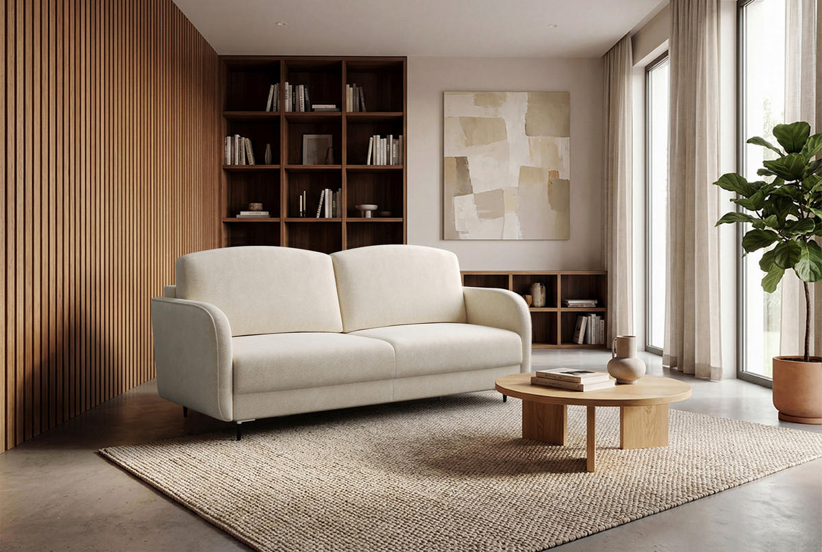 SCHLAFSOFA Chenille Beige  inkl. Rückenkissen, Bettkasten, Schlaffunktion, Rücken echt  - Beige/Schwarz, KONVENTIONELL, Textil/Metall (215/95/85cm) - Milino