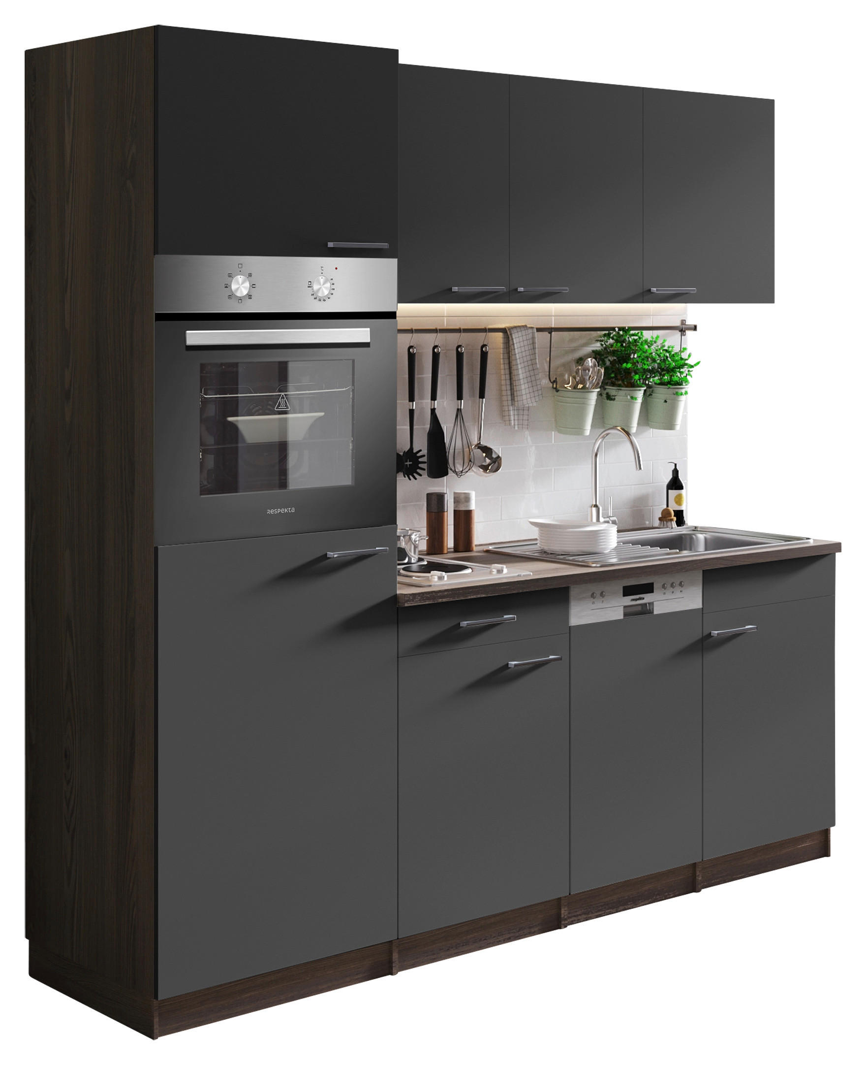 KÜCHENBLOCK 205 cm   in Grau  - Eichefarben/Alufarben, Basics, Holzwerkstoff/Kunststoff (205cm) - Respekta