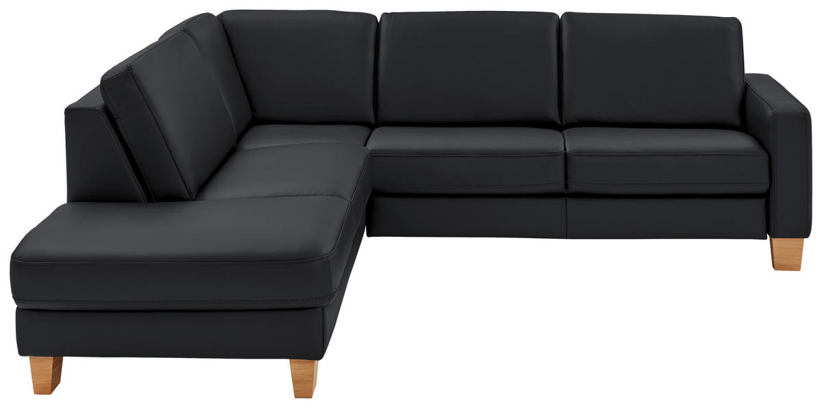 ECKSOFA in Echtleder Anthrazit  235/257 cm  - Eiche Bianco/Anthrazit, Natur, Leder/Holz (235/257cm) - Valdera