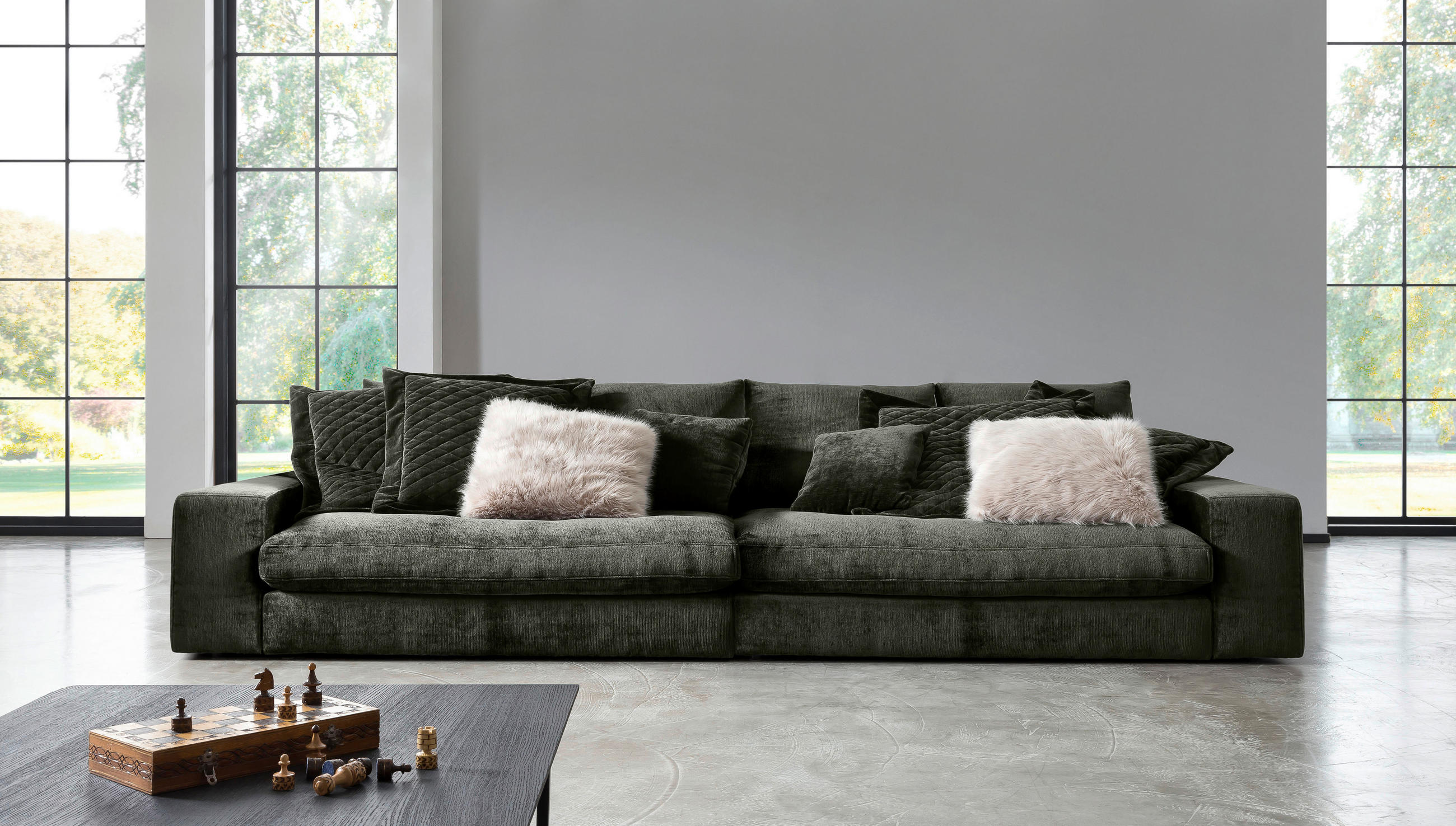BIGSOFA Chenille Anthrazit  - Anthrazit/Schwarz, MODERN, Kunststoff/Textil (314/67/125cm) - MID.YOU