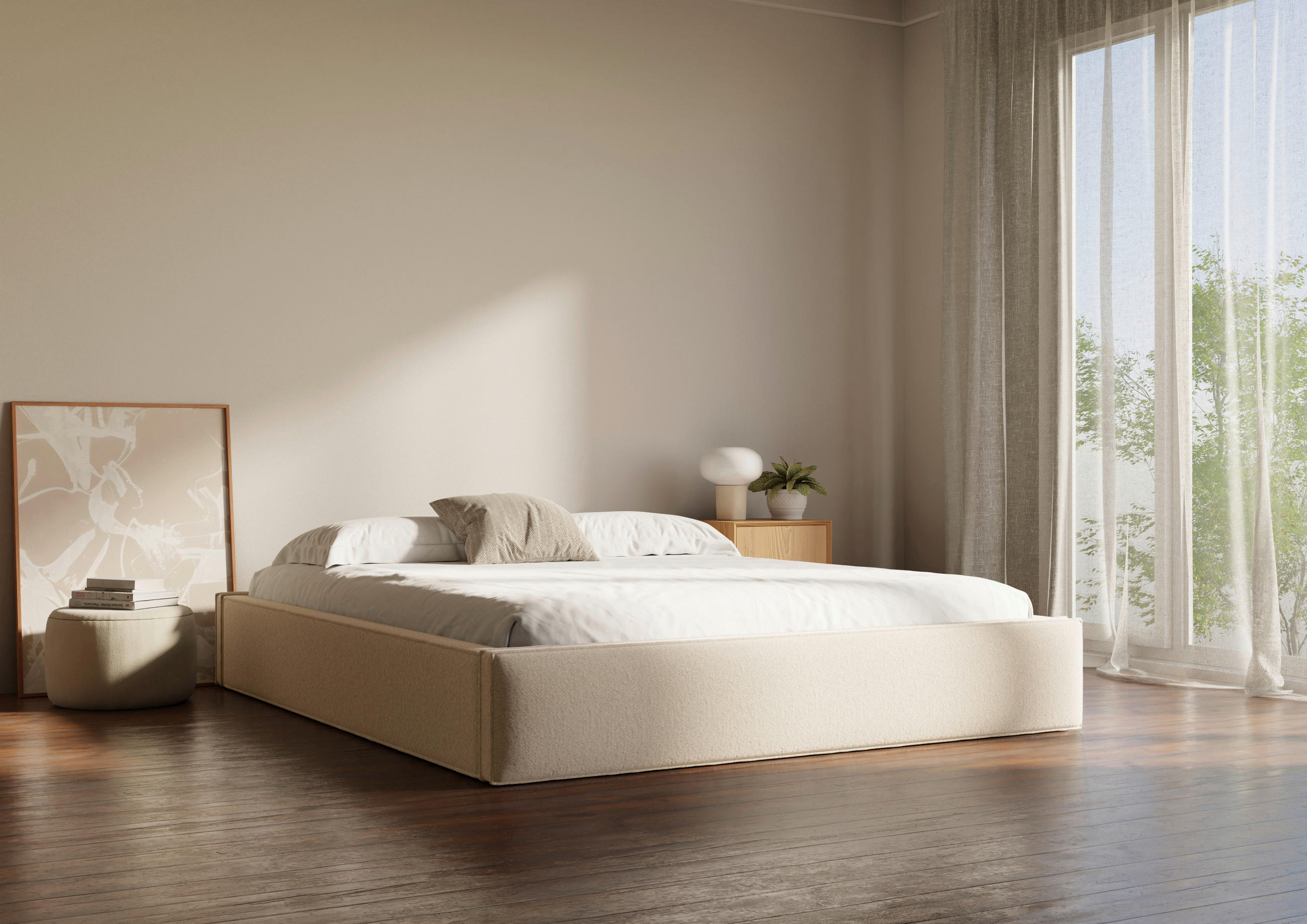 POLSTERBETT 120/200 cm,  in Beige, Lattenrost, Bettkasten,  - Beige/Schwarz, Design, Holz/Textil (120/200cm) - Chameo