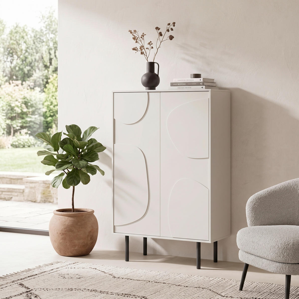 KOMMODE Cadiz, 85/135/40 cm,  - Grauweiß/Schwarz, Design, Holz/Metall (85/135/40cm) - Livetastic