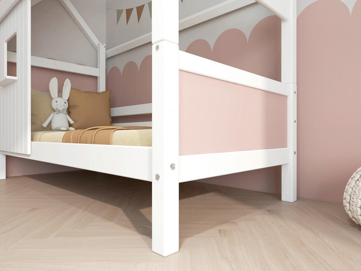 HAUSBETT 90/200 cm,  in Rosa, Weiß, Rollrost  - Rosa/Weiß, MODERN, Holz (90/200cm) - Chameo