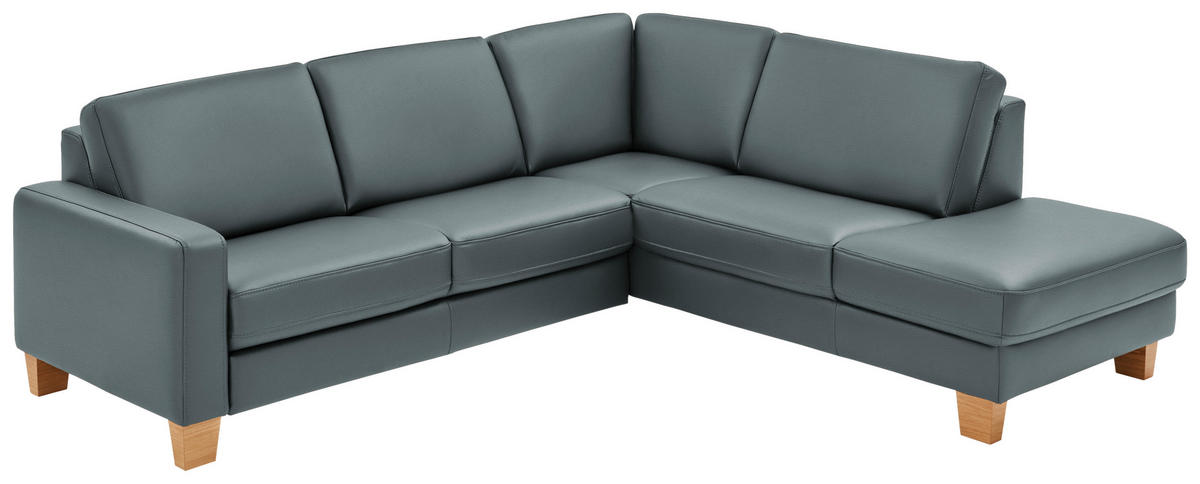 ECKSOFA in Echtleder Blaugrau  - Eiche Bianco/Blaugrau, Konventionell, Leder/Holz (257/235cm) - Valdera