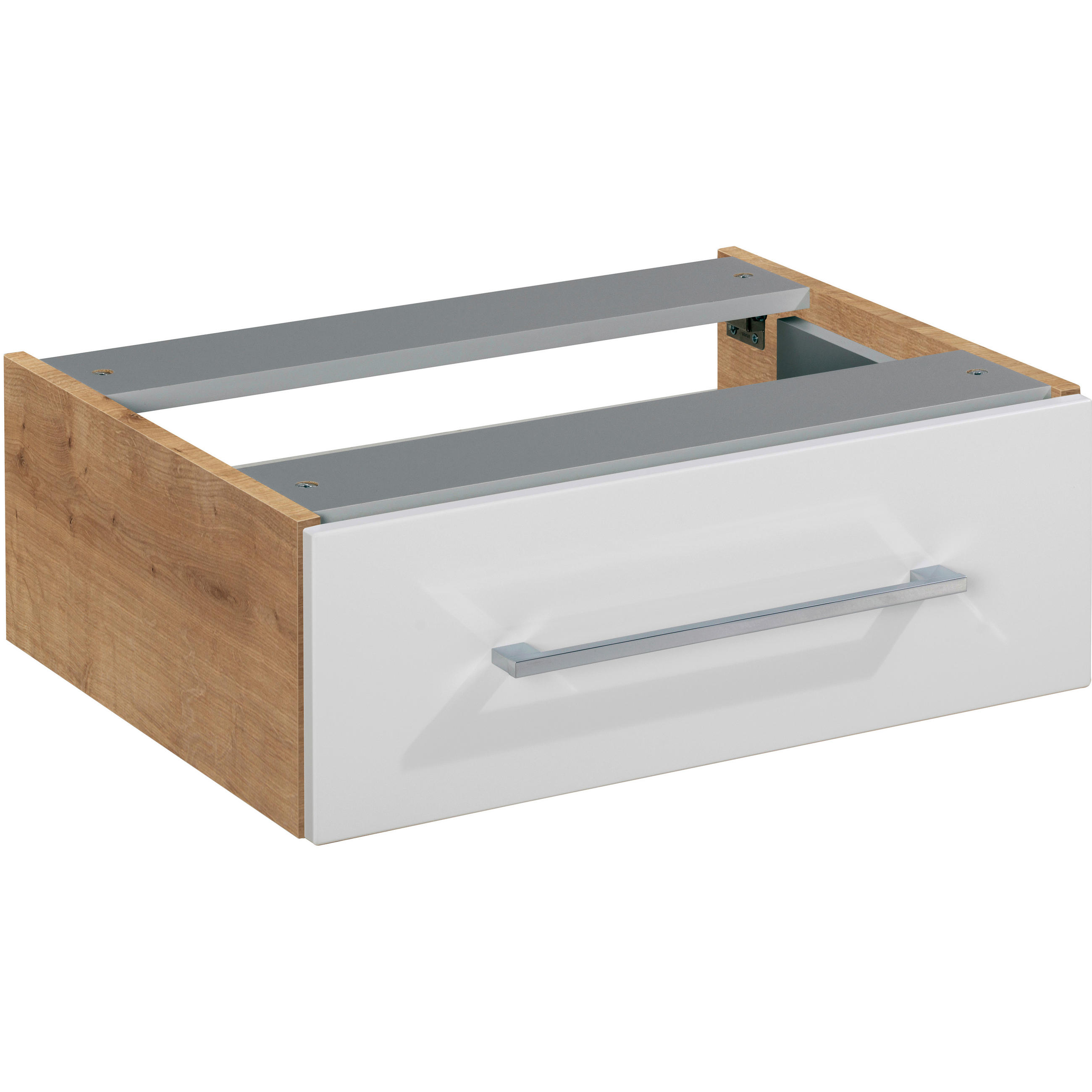 Voleo Unterschrank Lara Eiche, Chrom, Weiß Hochglanz 60x20.9x48.8 cm