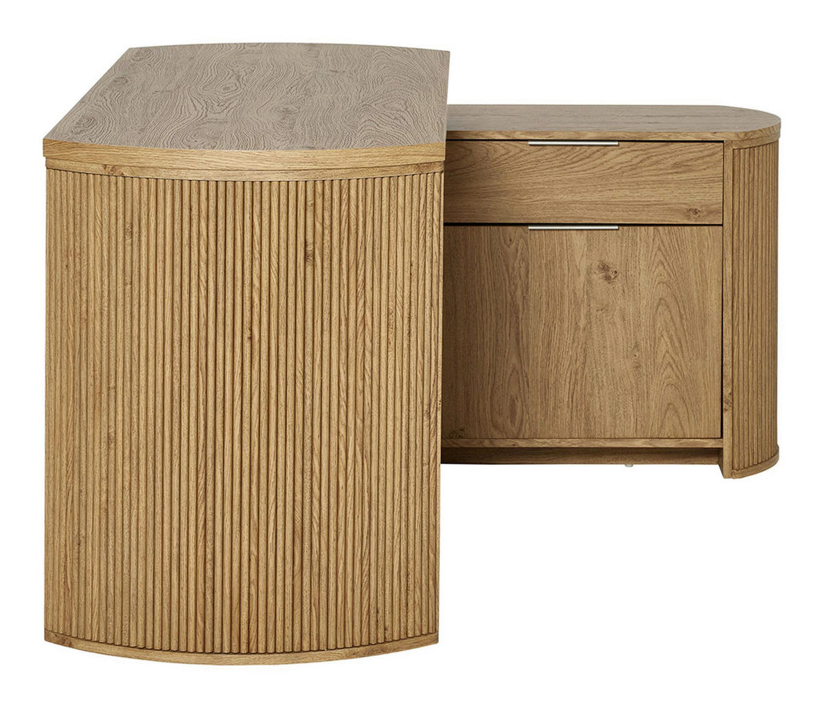 ECKSCHREIBTISCH 150/120/75 cm Eichefarben Kabeldurchlass, Stauraum, seitenverkehrt montierbar  - Eichefarben/Silberfarben, MODERN, Holzwerkstoff/Metall (150/120/75cm)