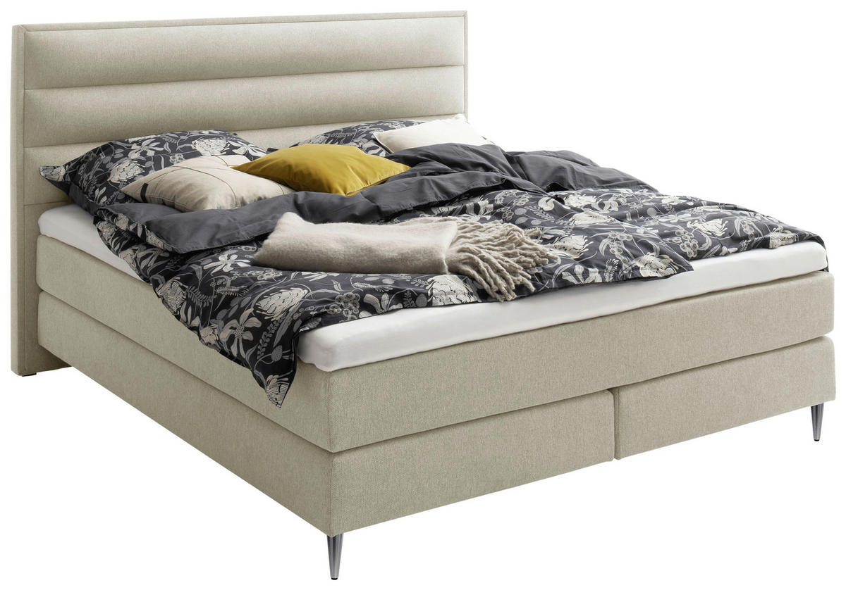 BOXSPRINGBETT 160/200 cm  in Beige  - Edelstahlfarben/Beige, Design, Textil/Metall (160/200cm) - Schöner Wohnen