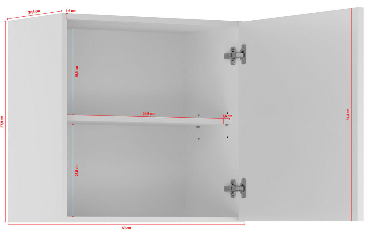 KÜCHENOBERSCHRANK 60/57,9/34,2 cm  in Weiß  - Edelstahlfarben/Weiß, Basics, Holzwerkstoff/Metall (60/57,9/34,2cm) - Impuls