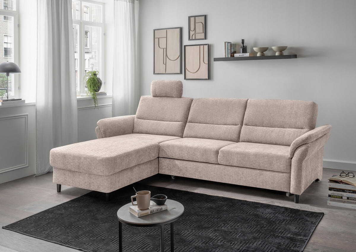 ECKSOFA in Mikrofaser Beige  - Beige/Schwarz, Modern, Holz/Textil (176/279cm) - Livetastic