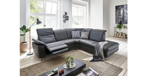 ECKSOFA in Echtleder Anthrazit - Chromfarben/Anthrazit, KONVENTIONELL, Leder/Metall (292/242cm) - Cantus