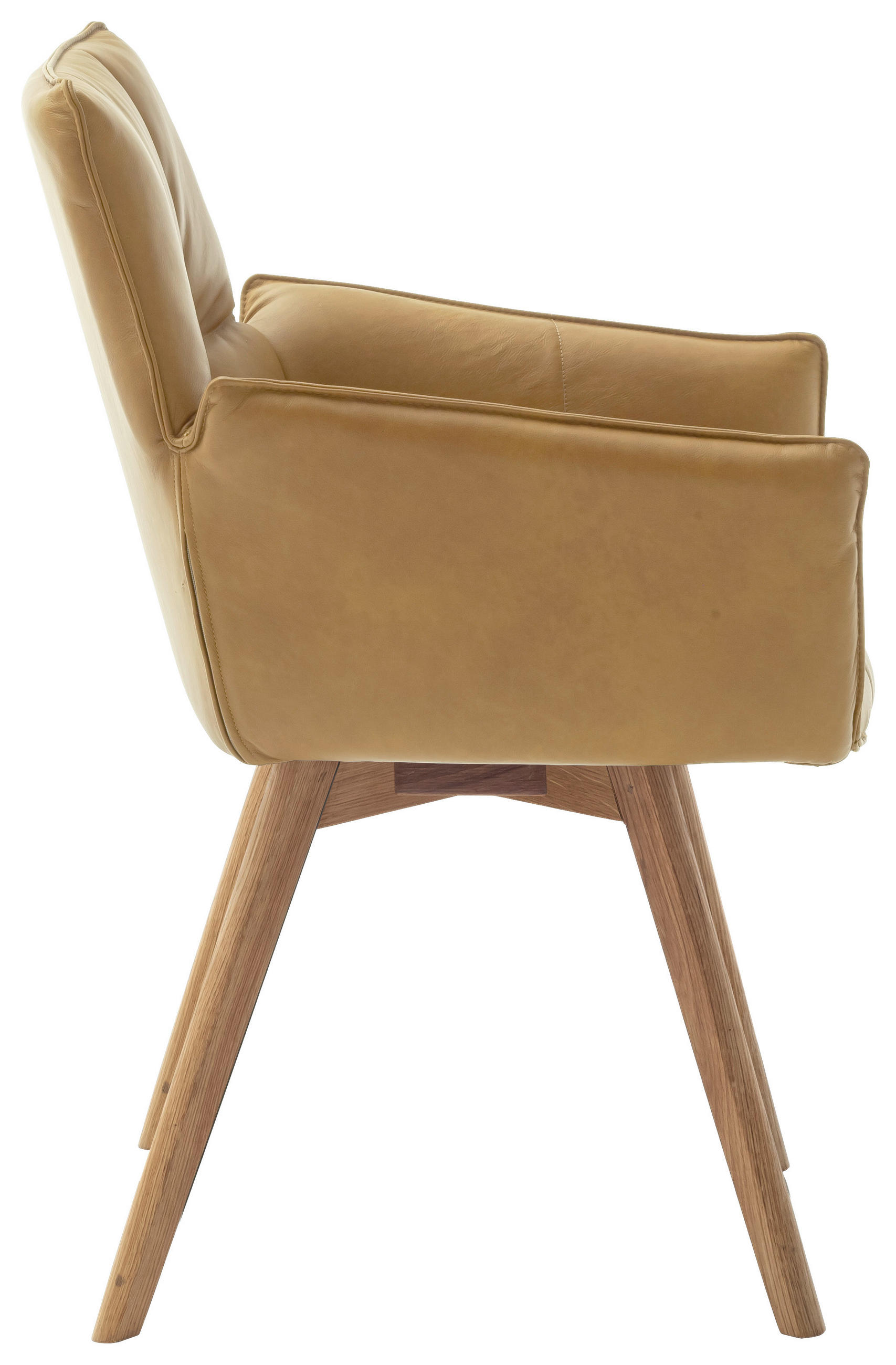 Thumbnail - Linea Natura Armlehnstuhl, Currygelb, Leder, Echtleder, Rindleder, Wildeiche, massiv, Stativgestell, 61x87x63 cm, Ledera...