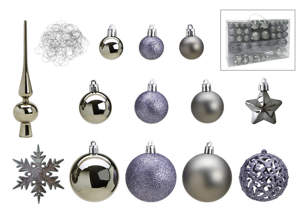 CHRISTBAUMKUGEL-SET 111-teilig  - Grau, Trend, Kunststoff (36/23/12cm) - X-Mas