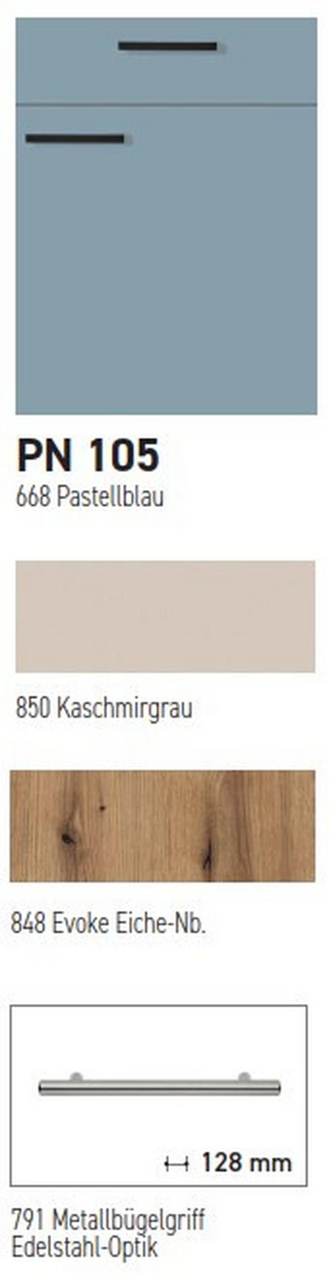 KÜCHENBLOCK PN 105 280 cm  in Eichefarben, Kaschmir, Pastellblau  - Kaschmir/Edelstahlfarben, Design, Holzwerkstoff/Metall (280cm) - Pino