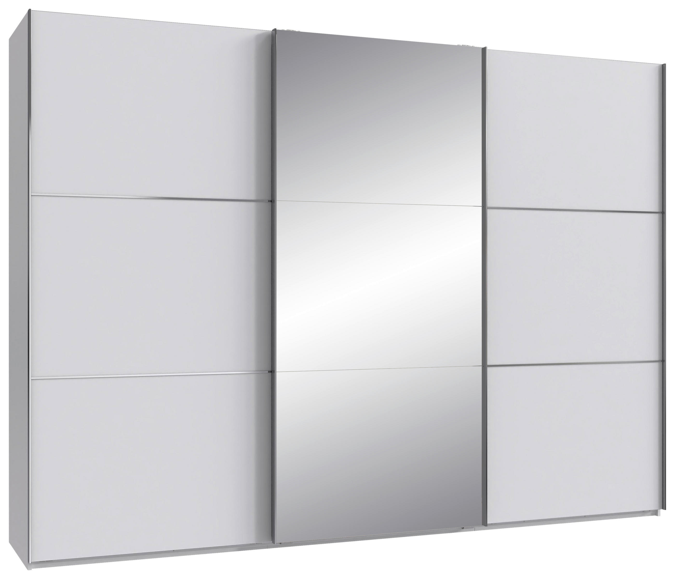 SCHWEBETÜRENSCHRANK 300/216/65 cm 3-türig Weiß, Edelstahlfarben  - Edelstahlfarben/Weiß, KONVENTIONELL, Glas/Holzwerkstoff (300/216/65cm) - Stylife