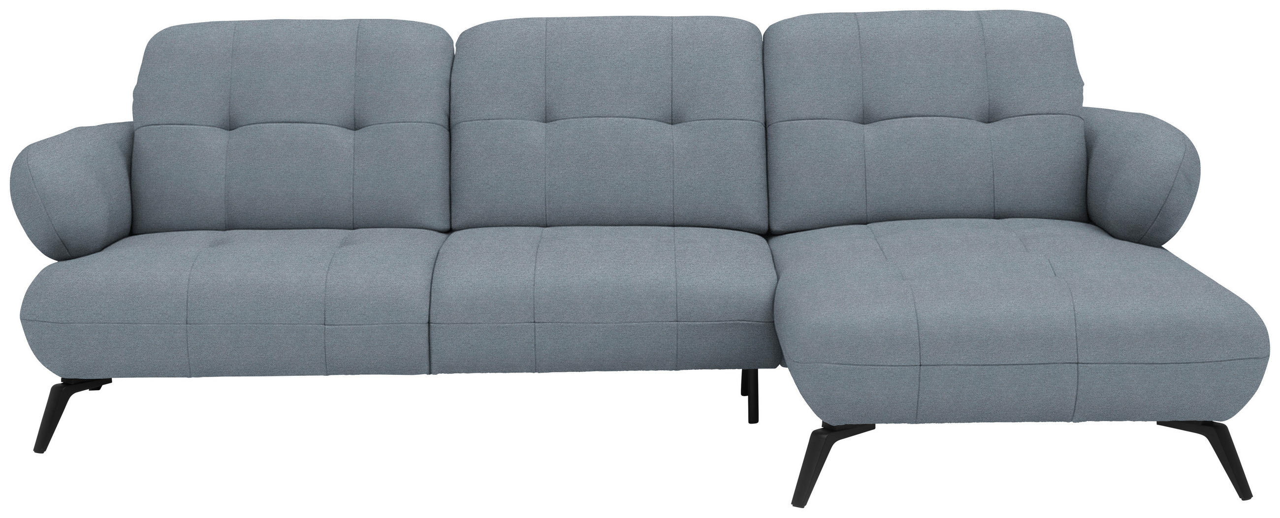 ECKSOFA  in Flachgewebe Blau Rücken echt, Kopfteilverstellung  282/189 cm  - Blau/Schwarz, Design, Textil/Metall (282/189cm) - Novel