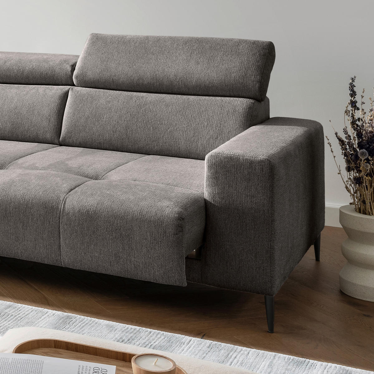 ECKSOFA INTERA in Chenille Graubraun  225/305 cm  - Graubraun/Schwarz, KONVENTIONELL, Textil/Metall (225/305cm) - Livetastic