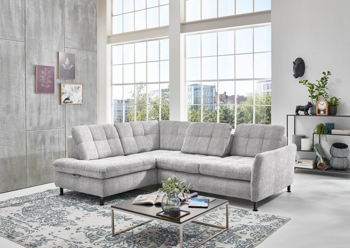 ECKSOFA in Webstoff Hellgrau  - Hellgrau/Schwarz, Konventionell, Textil/Metall (210/242cm) - Beldomo Style