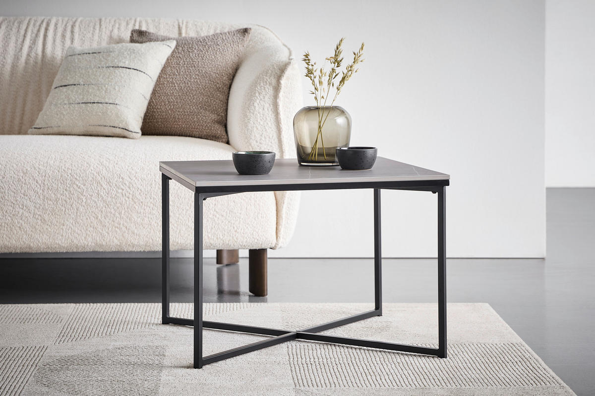 COUCHTISCH 60/43/60 cm quadratisch Grau, Schwarz  - Schwarz/Grau, Design, Keramik/Metall (60/43/60cm) - Livetastic