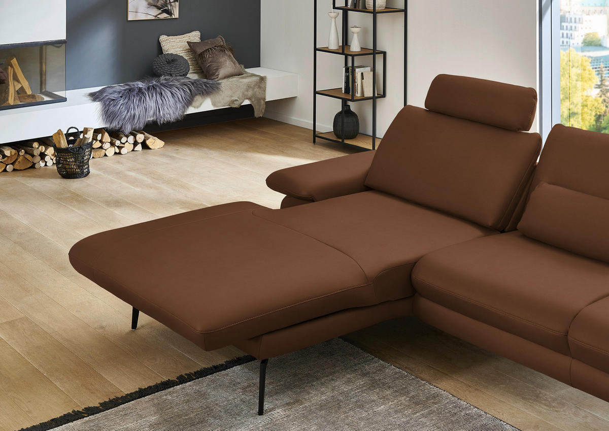 ECKSOFA in Echtleder Hellbraun  180/310 cm  - Hellbraun/Schwarz, Design, Leder/Metall (180/310cm) - Dieter Knoll