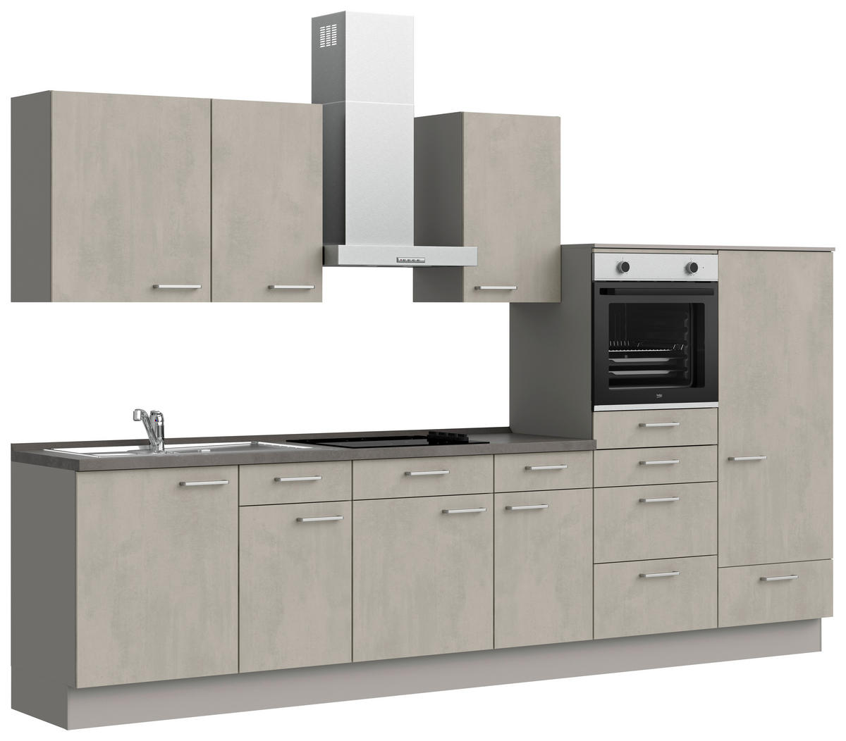 KÜCHENBLOCK 330 cm   in Grau, Schieferfarben  - Schieferfarben/Edelstahlfarben, MODERN, Holzwerkstoff/Metall (330cm) - Nobilia