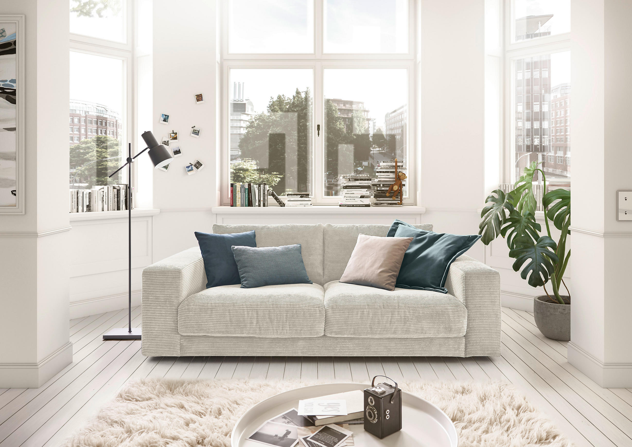 2-SITZER-SOFA Cord Weiß  - Schwarz/Weiß, Design, Kunststoff/Textil (230/85/127cm) - Hom`in
