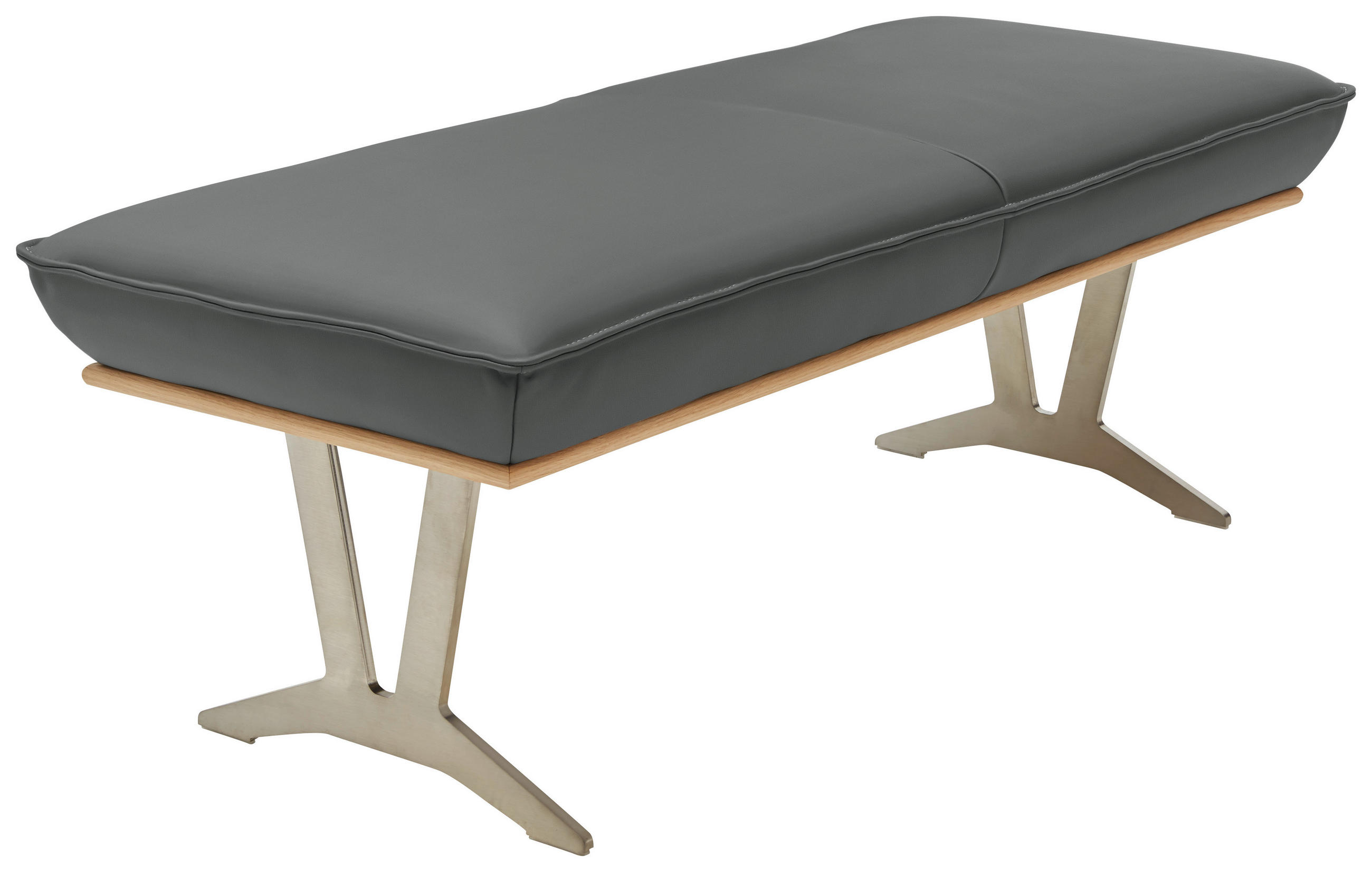 HOCKERBANK 130/49/54 cm in Dunkelgrau - Edelstahlfarben/Dunkelgrau, Design, Leder/Holz (130/49/54cm) - Ambiente