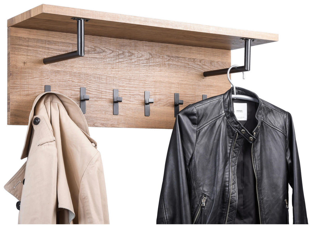 GARDEROBENPANEEL  in 80/30/26 cm  - Eichefarben/Schwarz, Basics, Holzwerkstoff/Metall (80/30/26cm)