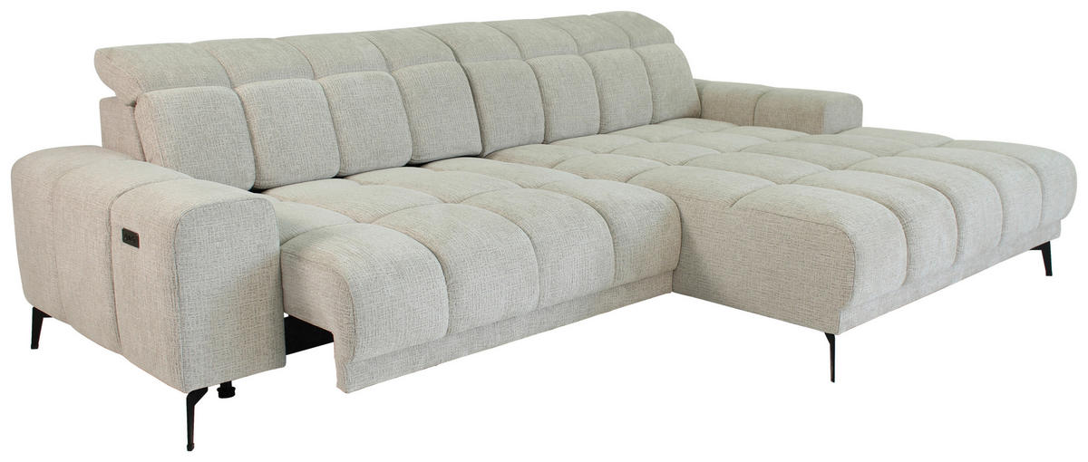 ECKSOFA inkl.Funktionen Naturfarben Chenille  - Schwarz/Naturfarben, MODERN, Textil/Metall (300/195cm) - Xora